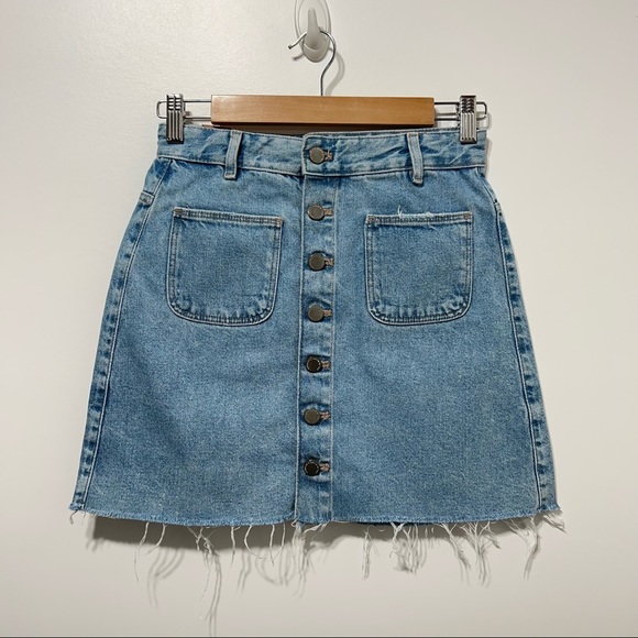 ZARA Womens Denim Jean Mini Skirt Light Wash Button Front A-Line High Rise Small - Picture 5 of 12